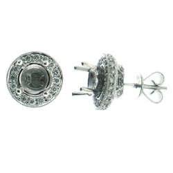 18Kt White Gold Earrings Mounting for 1/2 carat Center with Diamonds around (0.83cts tw)