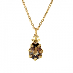 18Kt Yellow Gold Crown Design Smokey Quartz & Diamond Necklace (7.00cts tw)