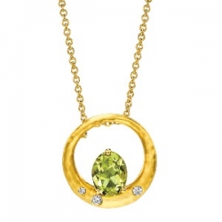 18Kt Yellow Gold Oval Shape Lime Quartz & Diamond Round Necklace (1.85cts tw)