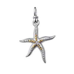 18Kt Yellow Gold and Sterling Silver Diamond  Sea Star Pendant (0.02cts tw)