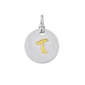 18Kt Yellow Gold and Sterling Silver Initial "T" Pendant